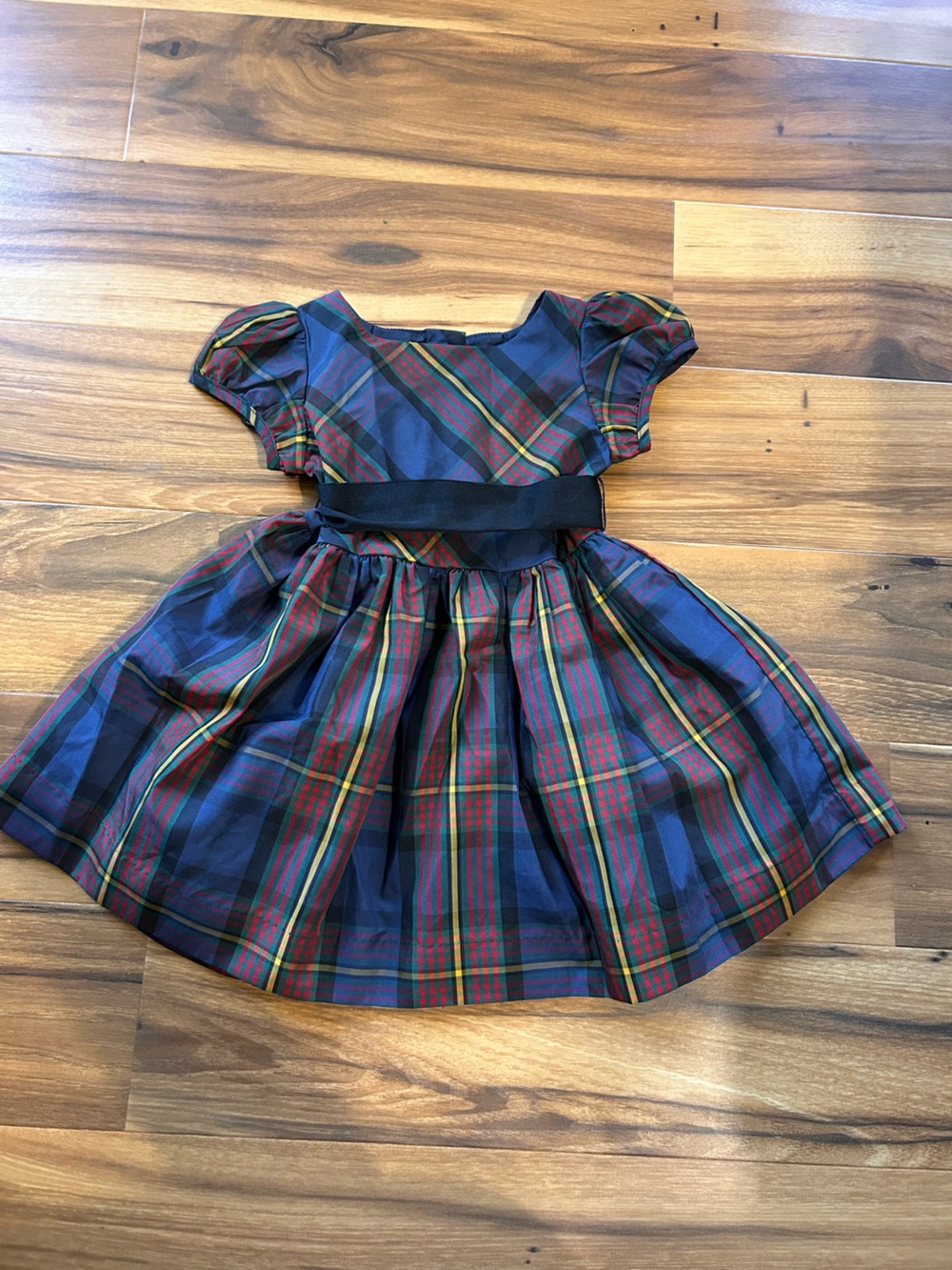 Ralph Lauren Navy Plaid Holiday Dress with Red and Green Accents